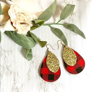 NWT Buffalo Plaid w/ Gold Faux Leather Earrings